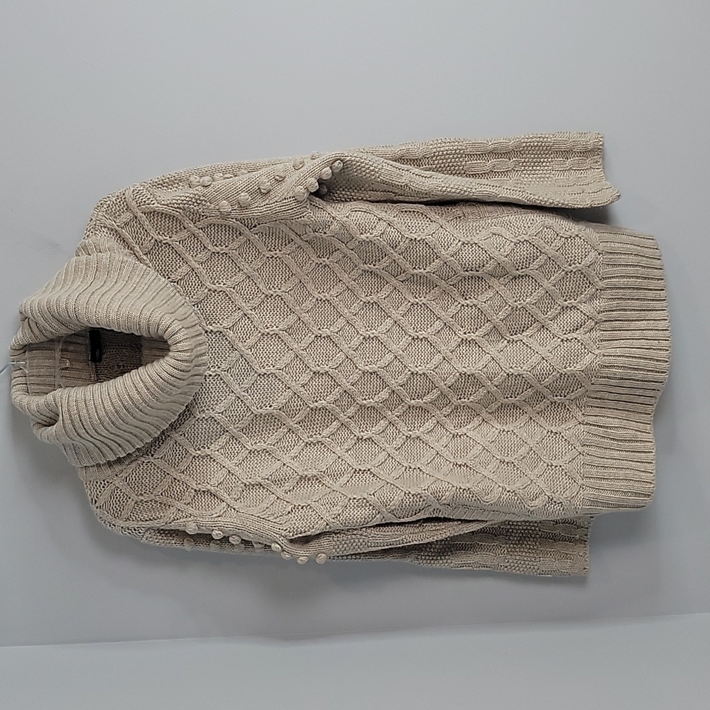 Moda International Cream Bobble Fisherman Cowl neck wool sweater Pockets Large